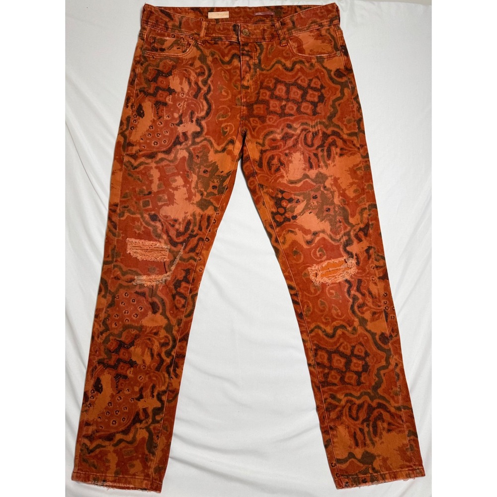Pilcro Anthropologie Slim Boyfriend Crop Jeans Orange Motif Womens Size 29